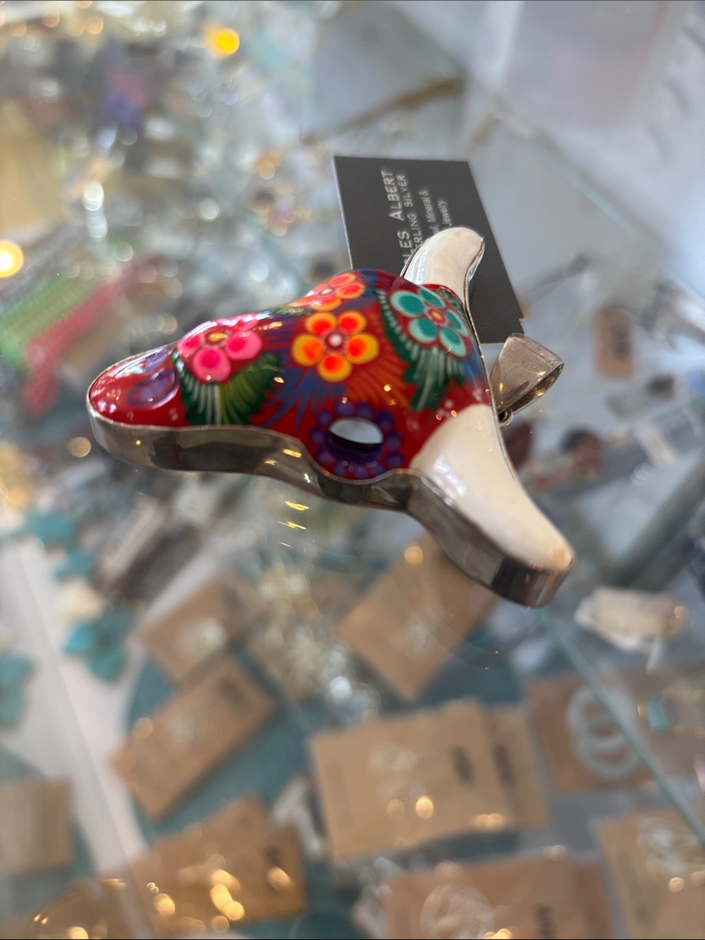Hand-Painted Bull Skull Pendant - Reddish - Picture 3 of 4
